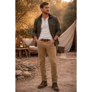 FLINT & TINDER Tan Tapered Fit Chino Pants Jeans Trousers   Mens Size 36 x 32